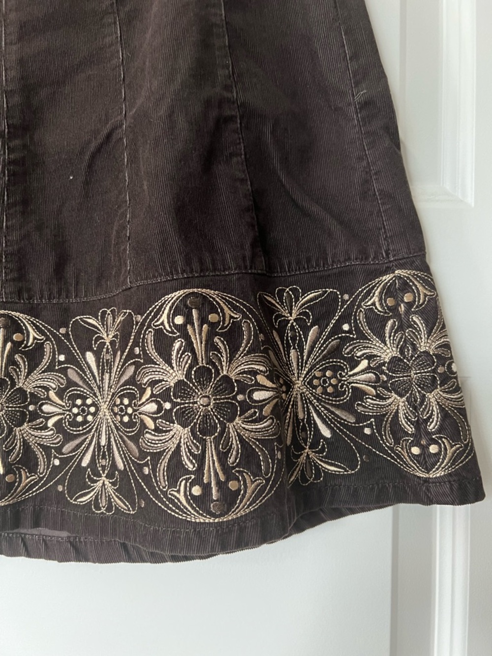 Ann Taylor Petites Corduroy Skirt 0P Brown Embroidered A-Line 100% Cotton - Picture 5 of 14